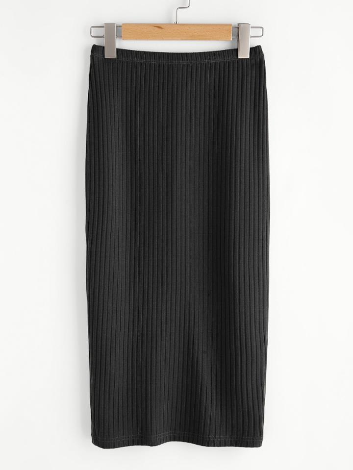 Romwe Vented Back Rib Knit Skirt