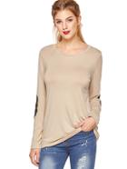 Romwe Apricot Long Sleeve Elbow Patch T-shirt