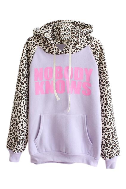 Romwe Nobody Knows And Leopard Print Drawstring Hoodie