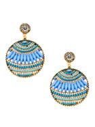 Romwe Sky Blue Round Vintage Hollow Out Statement Drop Earrings