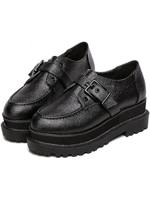 Romwe Black Buckle Pu Heavy-bottomed Flats