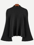 Romwe Black Mock Neck Bell Sleeve Jersey Sweater