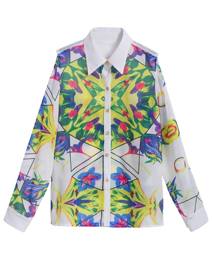Romwe Geometric Print Chiffon Blouse