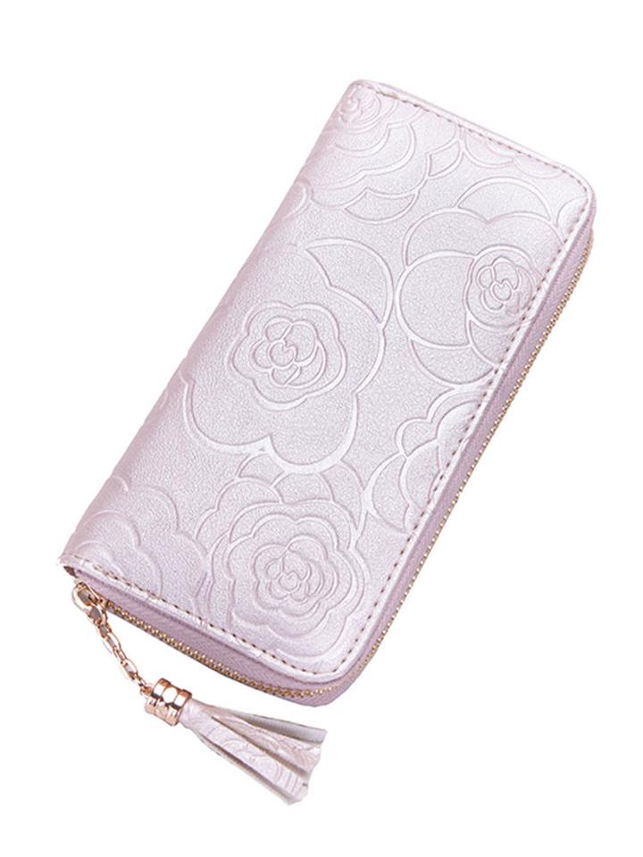 Romwe Tassel Detail Floral Clutch Bag
