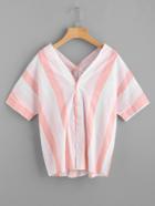 Romwe V Neckline Wide Stripe Dip Hem Blouse