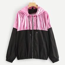 Romwe Plus Cut And Sew O-ring Zip Hoodie Jacket