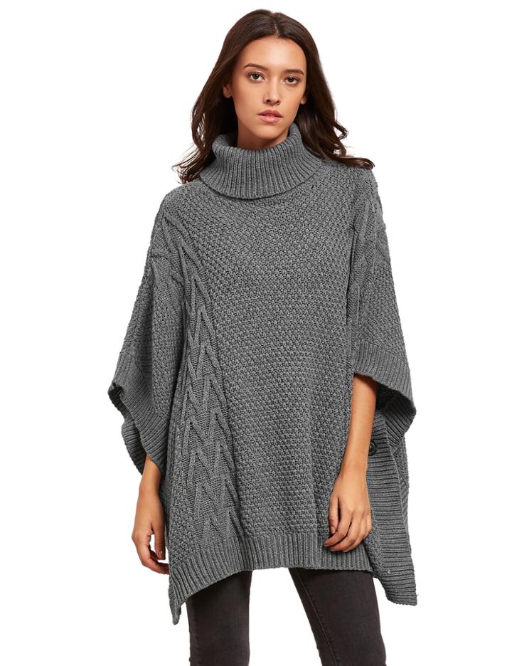 Romwe Grey Batwing Sleeve High Neck Sweater