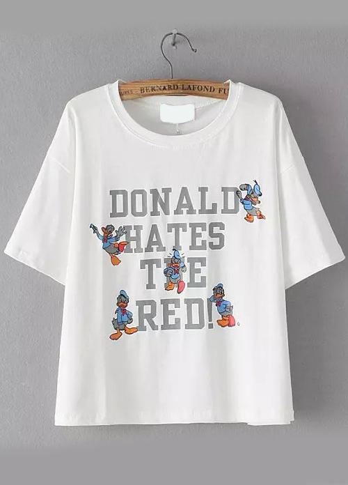 Romwe Duck Letter Print T-shirt