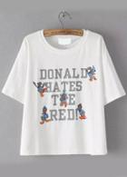 Romwe Duck Letter Print T-shirt