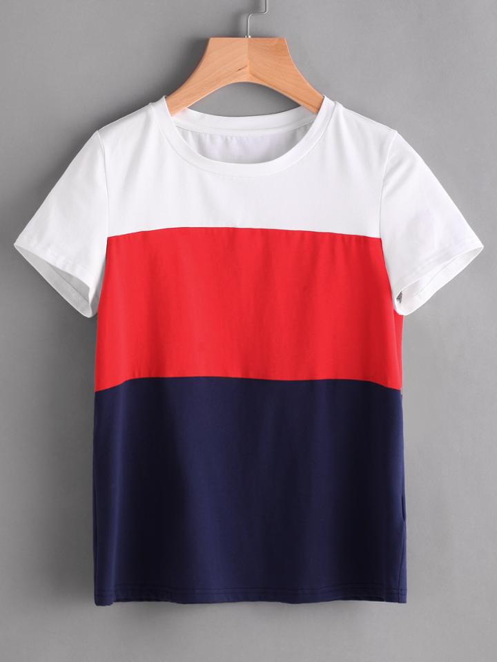 Romwe Color Block Cut And Sew T-shirt