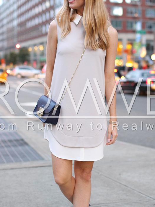 Romwe Apricot Contrast Hem Sleeveless Dress