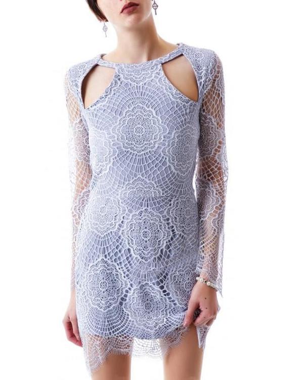 Romwe Cut Out Lace Sheath Purple Dress