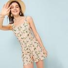 Romwe Floral Print Button Front Cami Romper
