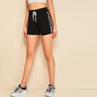 Romwe Letter & Checked Print Sweat Shorts