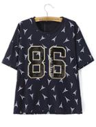 Romwe Tower Print Navy T-shirt