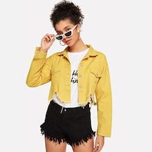 Romwe Raw Hem Crop Denim Jacket
