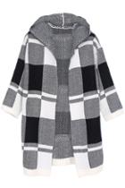 Romwe Block Plaid Hood Knitting Coat