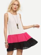 Romwe Color-block Sleeveless Pockets Shift Dress