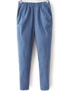 Romwe Elastic Waist Casual Blue Pant