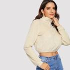 Romwe O-ring Zipper Crop Fuzzy Jacket