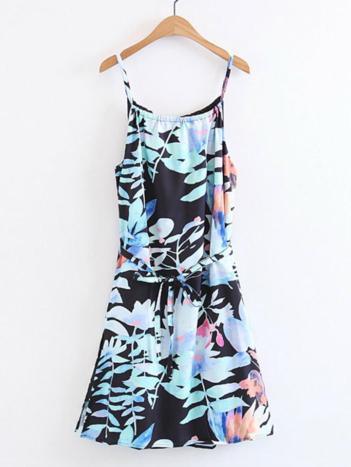 Romwe Lace Up Back Cami Dress With Self Tie