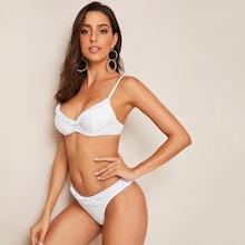 Romwe Frill Trim Underwired Bikini Set
