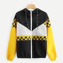 Romwe Color Block Drawstring Jacket