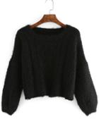 Romwe Slit Fuzzy Crop Black Sweater