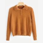 Romwe Half Placket Fuzzy Solid Jumper