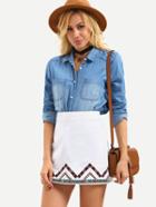 Romwe Embroidered Mini A-line Skirt - White