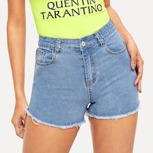 Romwe Raw Edge Skinny Denim Shorts