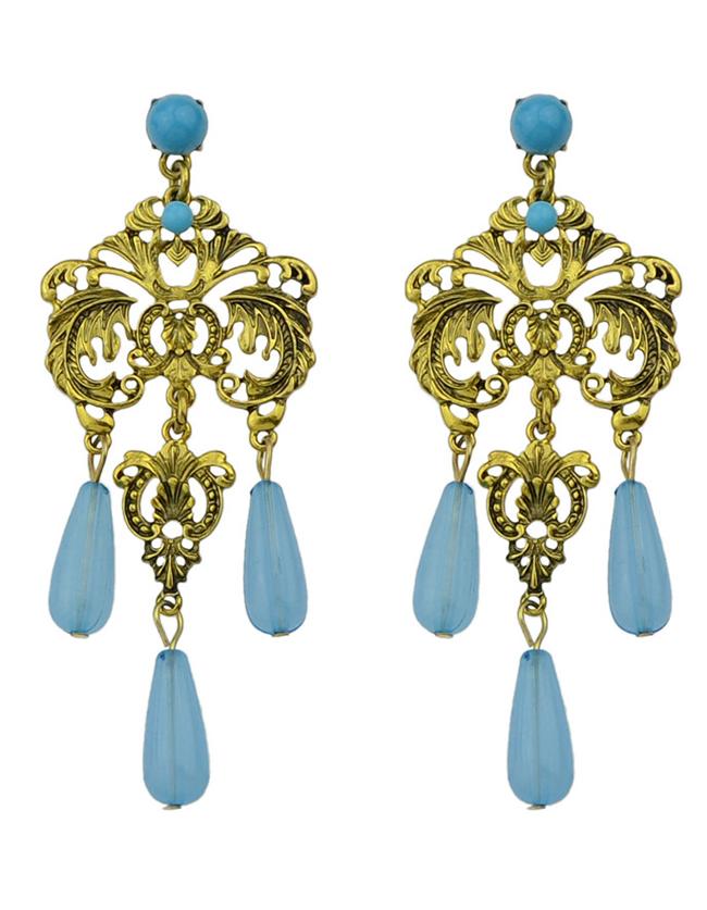 Romwe Blue Beads Chandeloer Earrings