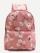 Romwe Pink Flower Print Canvas Backpack