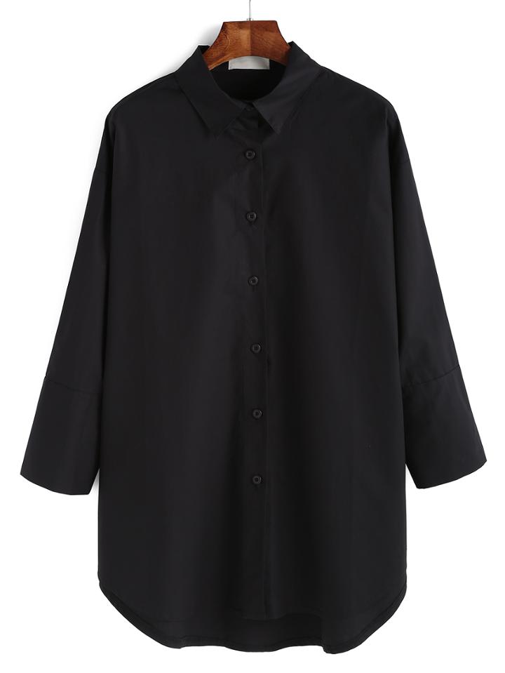 Romwe High Low Loose Black Blouse