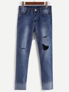 Romwe Blue Ripped Bleached Jeans