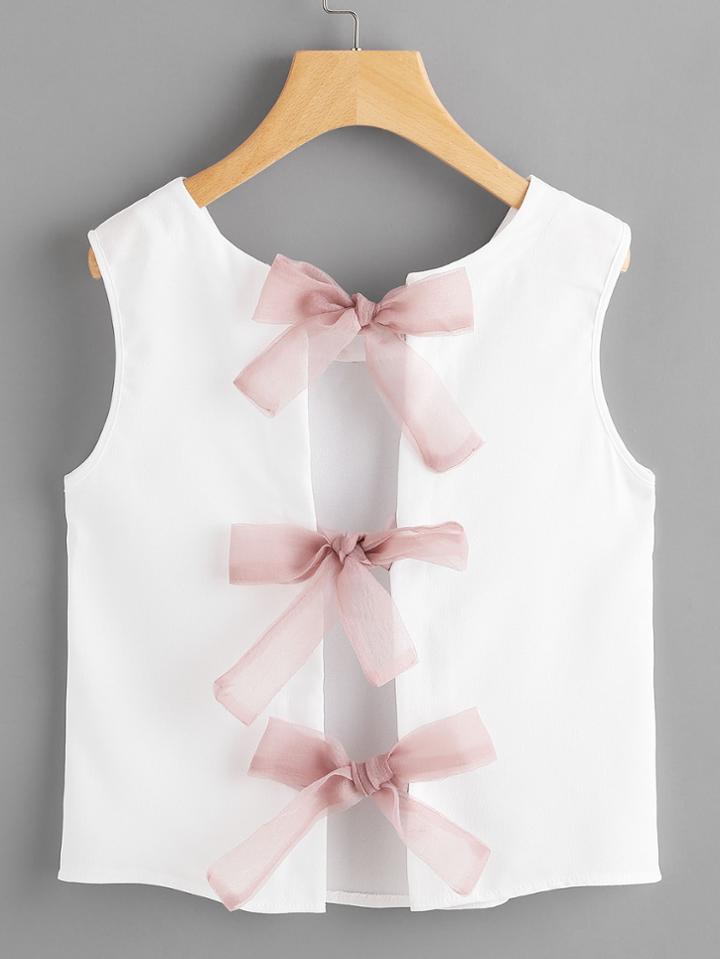 Romwe Bow Tie Split Back Tank Top