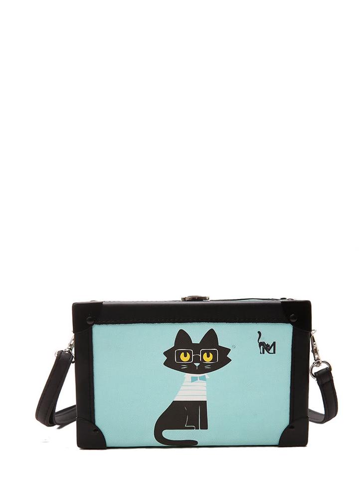 Romwe Cartoon Cat Pattern Shoulder Bag