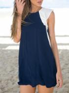 Romwe Color-block Zipper A-line Dress