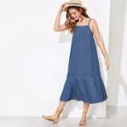 Romwe Knot Ruffle Hem Strappy Denim Dress