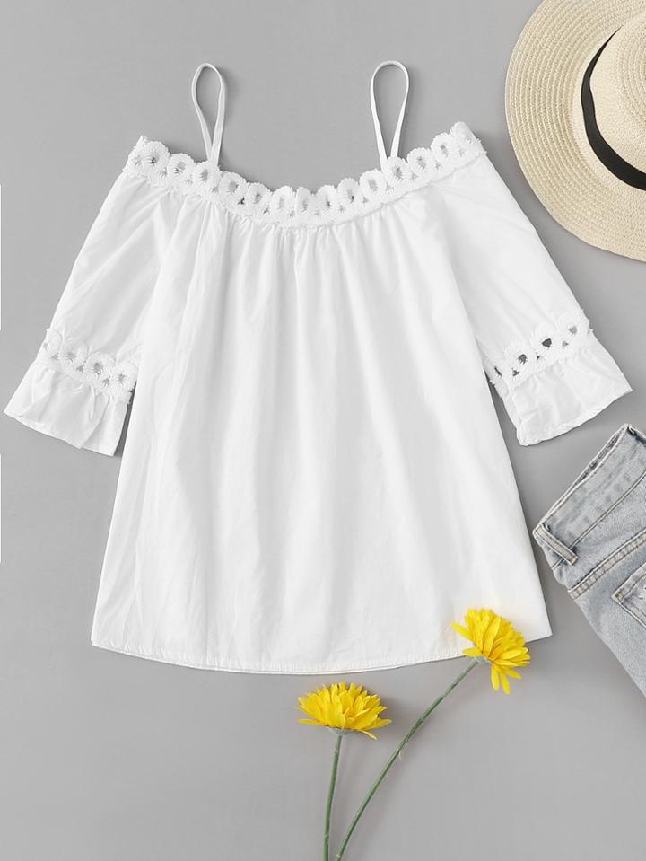 Romwe Open Shoulder Hollow Top