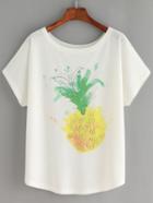 Romwe Pineapple Print White T-shirt