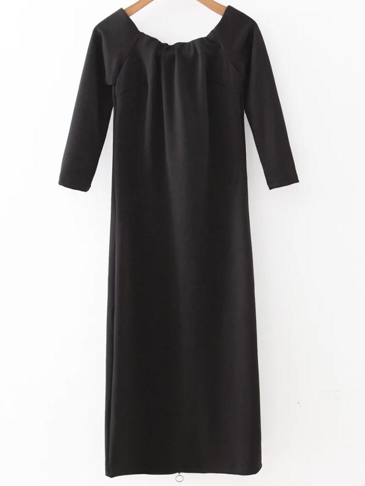 Romwe Black Off The Shoulder Three Quarter Sleeve Zipper Dress