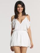 Romwe White Off The Shoulder Lace Up Playsuit