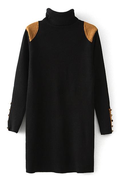 Romwe Color Block Black Turtleneck