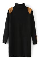 Romwe Color Block Black Turtleneck