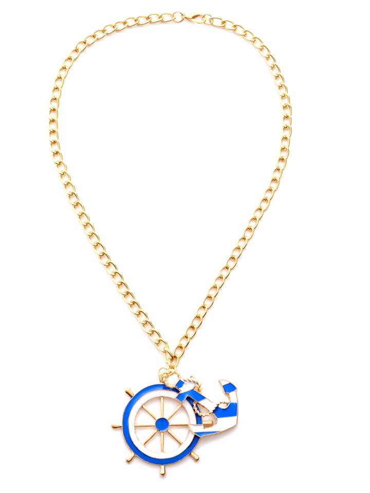 Romwe Gold Plated Ship Wheel Anchor Pendant Necklace