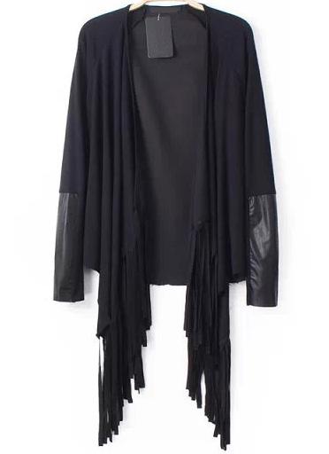 Romwe Contrast Pu Leather Tassel Coat