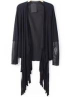 Romwe Contrast Pu Leather Tassel Coat