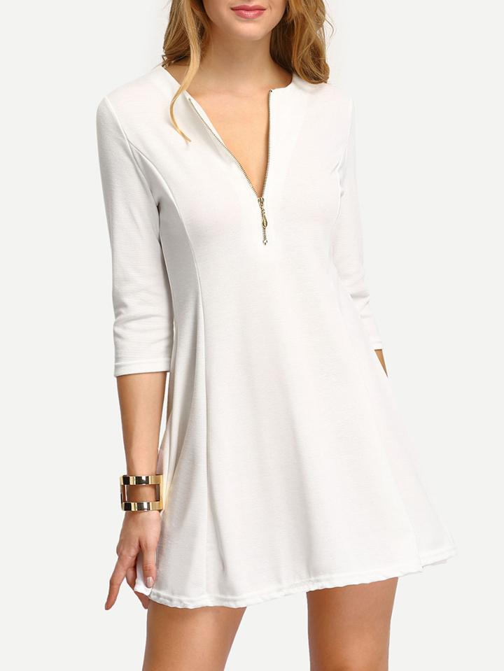 Romwe White Zipper A-line Dress