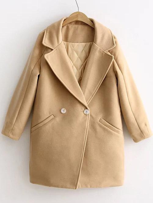 Romwe Khaki Letter Embroidery Double Breasted Coat